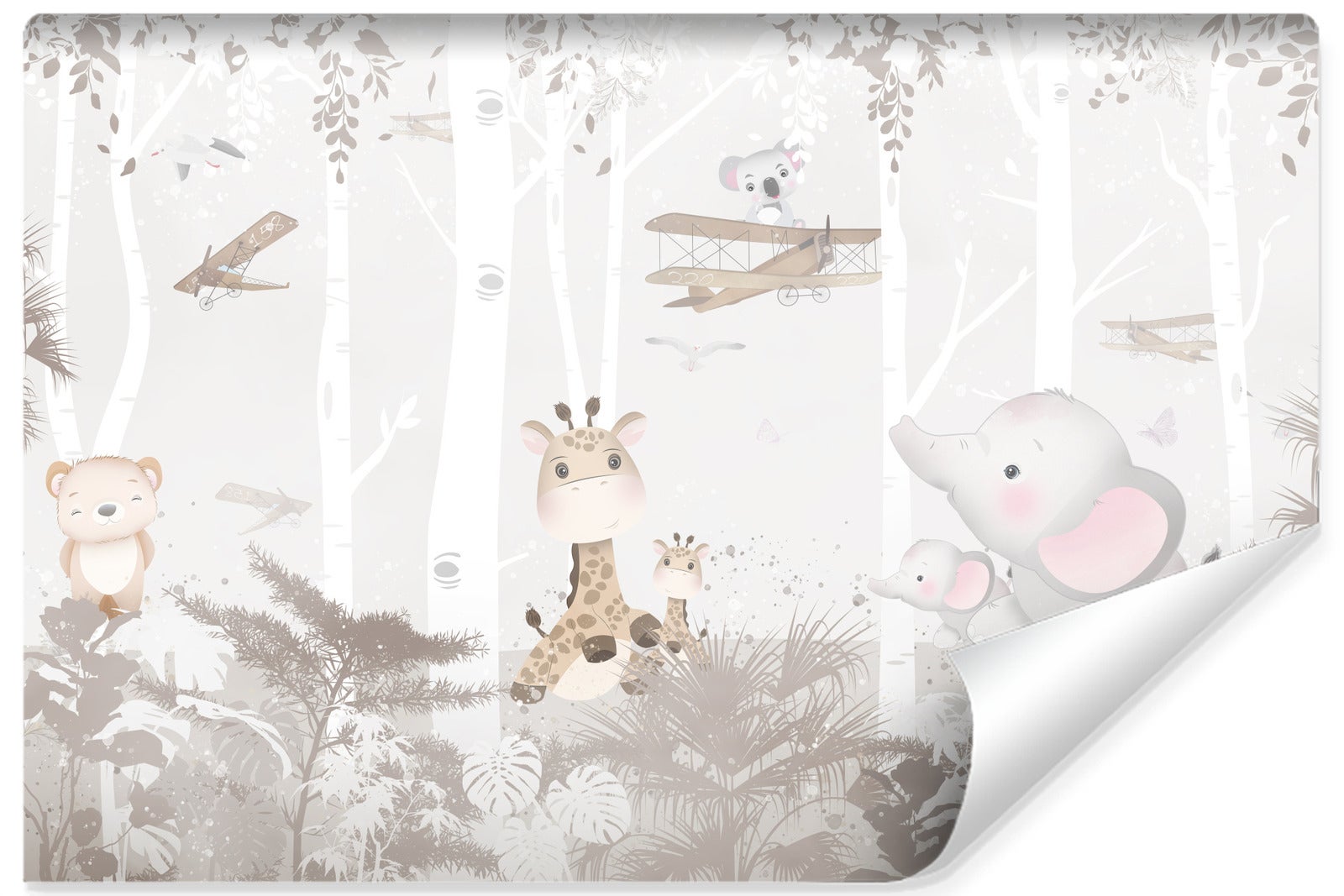 Papel pintado no tejido foto animales aviones plantas para habitación infantil 405cm x 270cm