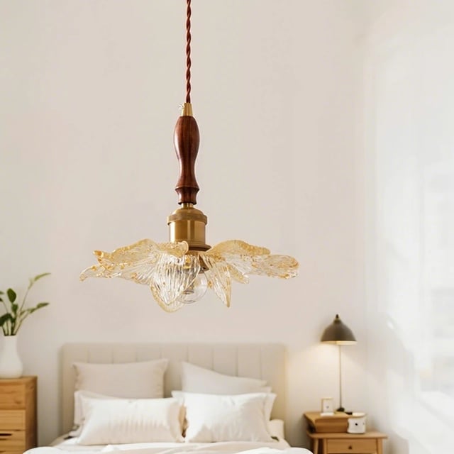 Retro francuski żyrandol w kształcie płatków, lampa sufitowa, [złoty liść + orzech], ciepłe światło, 220 V, gniazdo E27