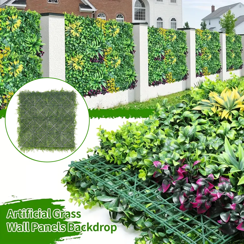 Lot de 4 haies murales artificielles, écrans de protection et d'intimité pour jardin, toile de fond en gazon synthétique, protection UV, 50 cm x 50 cm - 6