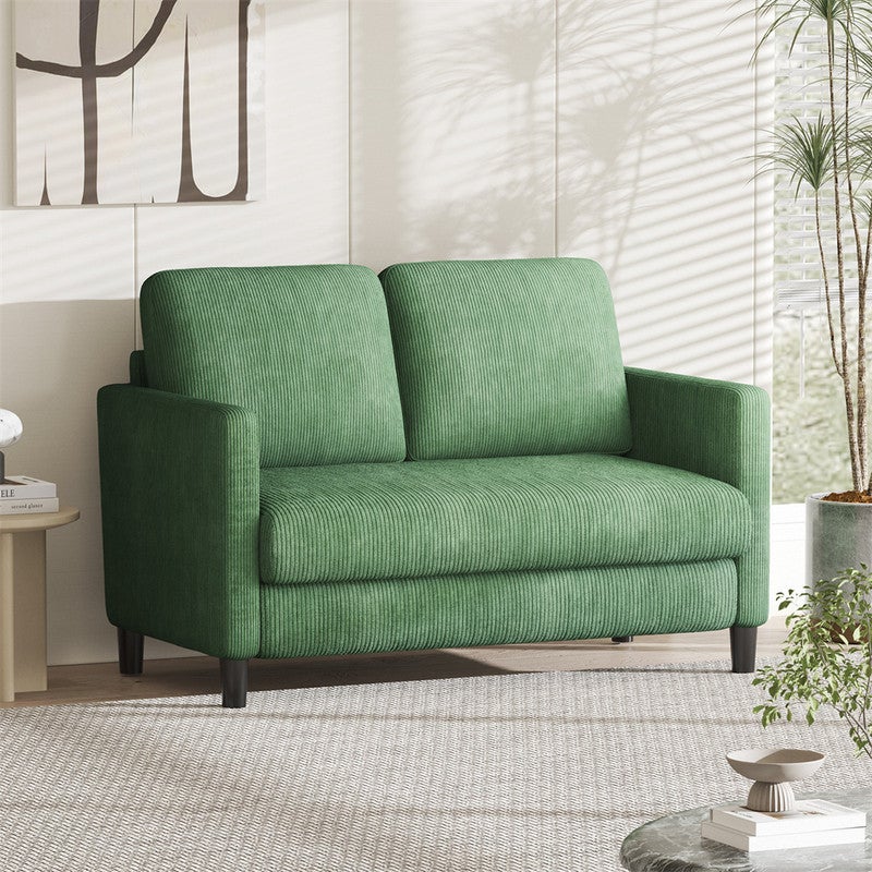 DRIPEX Mini Canapé 2 places en Velours Côtelé Vert,Petit canapé 129×78×89cm avec 2 dossiers pour le salon,chambre à coucher - 4