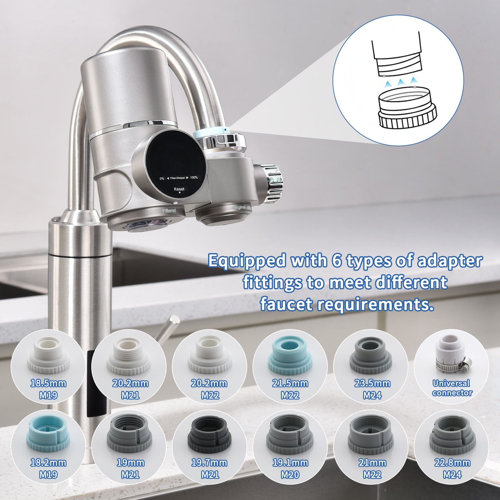 Sistema di filtraggio dell'acqua del rubinetto: filtra cloro, sedimenti, ossido, nitrati. Filtro alla spina,Adatto per rubinetteria - 8