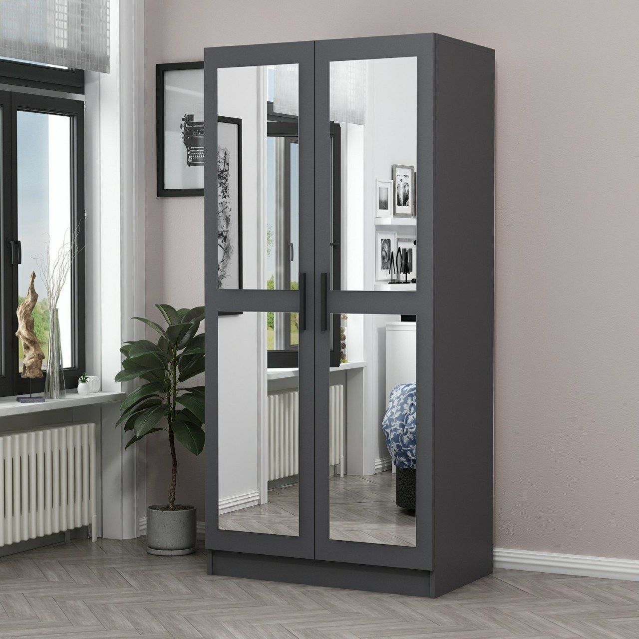 Armoire 2 Portes Et 4 Miroirs Sanur L90xH210cm Anthracite Leroy Merlin