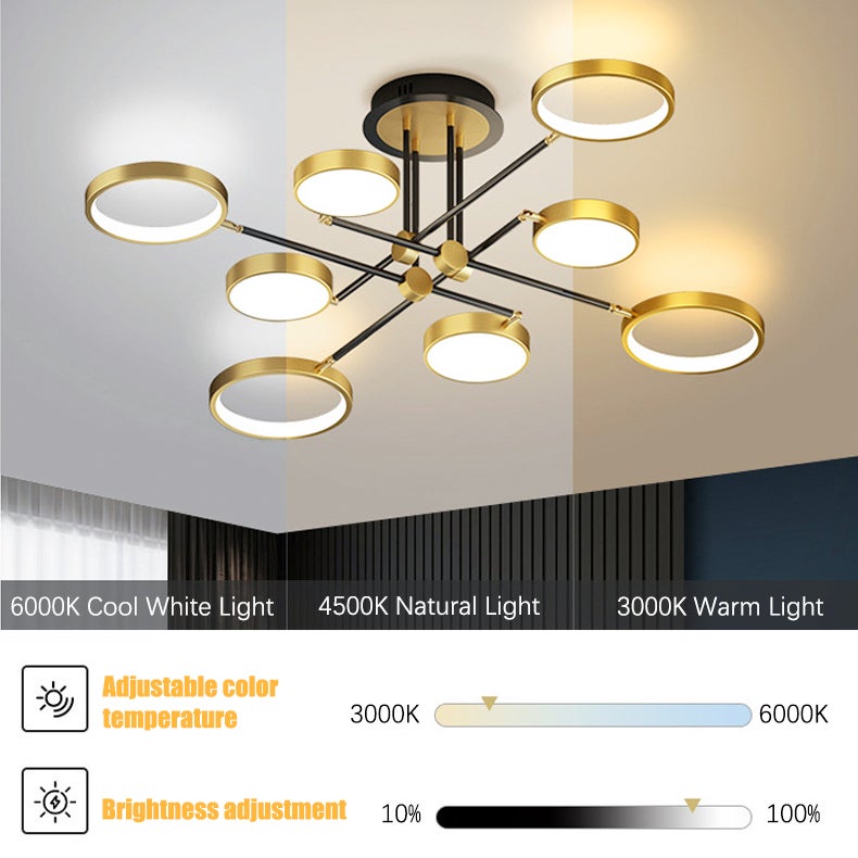 Lustre LED 115 cm à 8 têtes avec télécommande, plafonnier LED moderne à intensité variable, suspension, 3 températures de couleur, 96 W - 5
