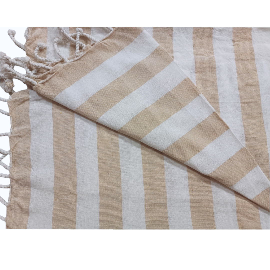 Fouta / Serviette De Plage Tartan Beige – 97x195 Cm – Très Bon état