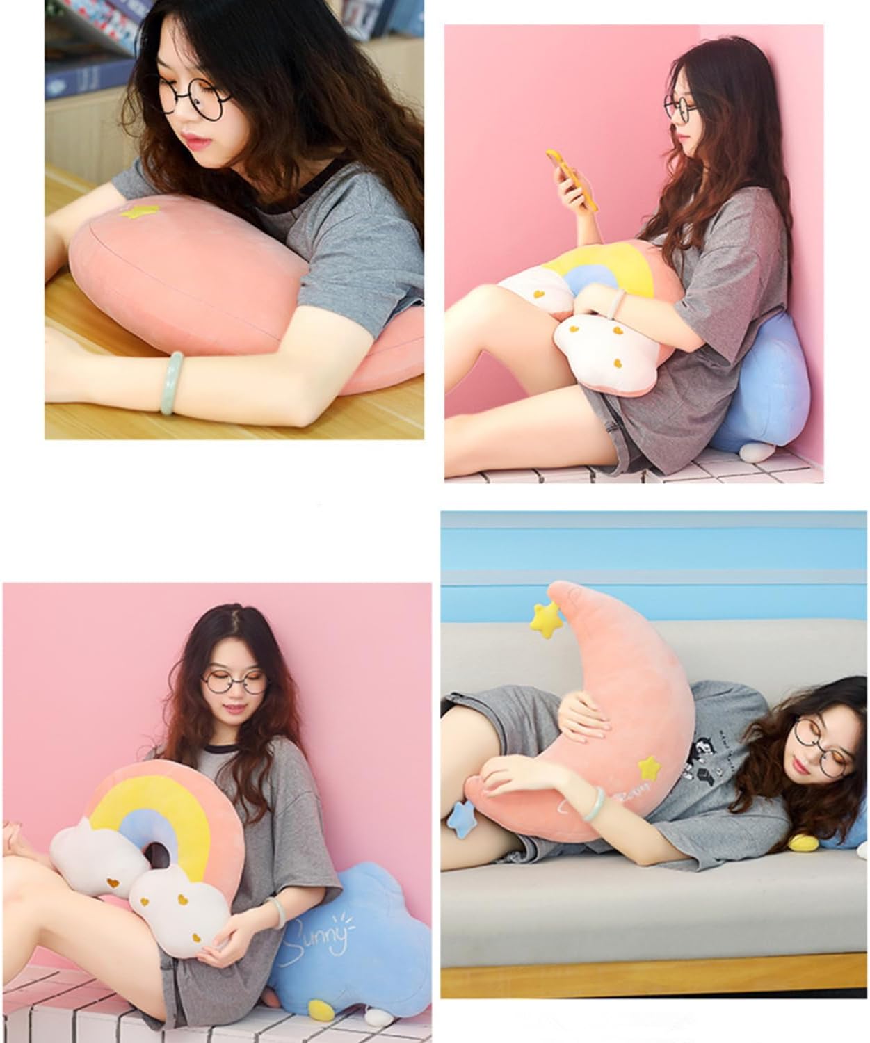 Coussin en forme d'arc-en-ciel, coussin en peluche douce de 45 cm pour décoration de chambre d'enfant, canapé, lit, voiture, coussin de nuque - 4