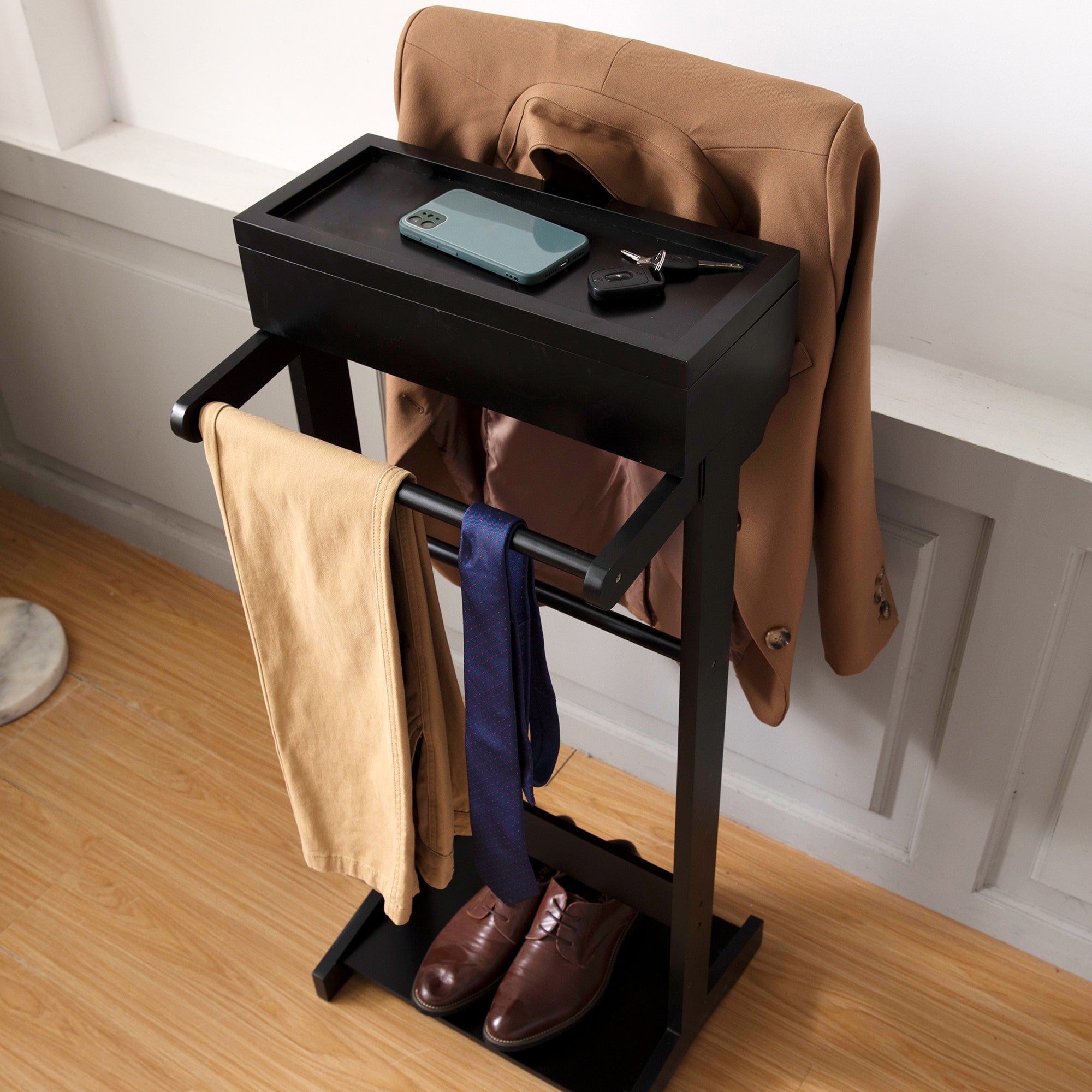 Appendiabiti Portatile Serxis Con Ruote - Regolabile E Resistente - Carico Max 272 Kg - 2 Aste E 3 Ripiani - Nero - 2