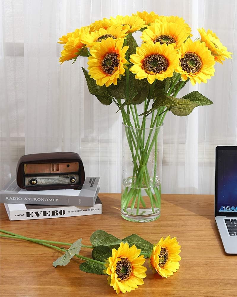 Lot de 6 tournesols artificiels géants fleurs fausses à longue tige en plastique pour vases décoration maison mariage fête d'anniversaire - 4