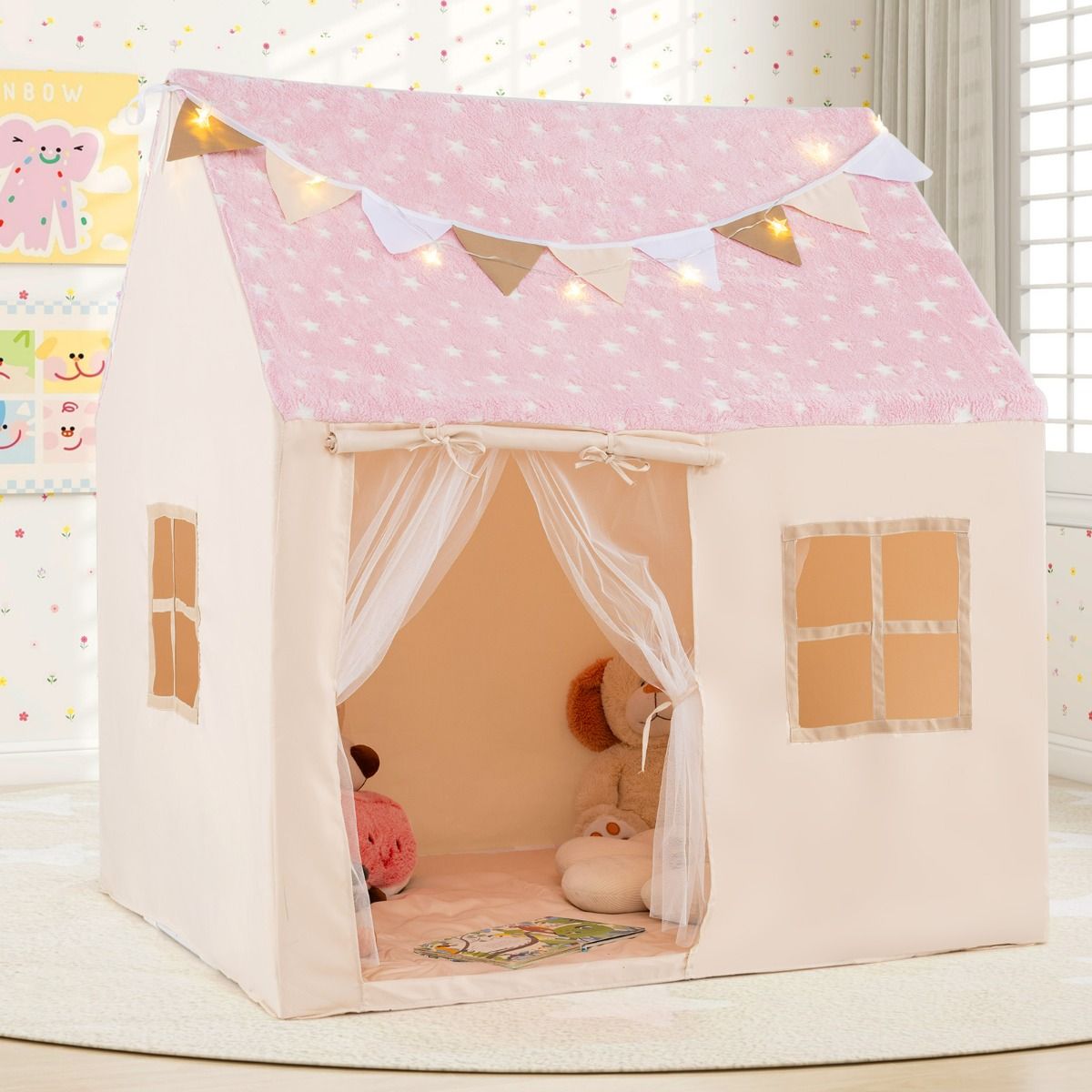 Tienda de Juego para Niños Gran Casa de Juguete Infantil con Cortinas ...