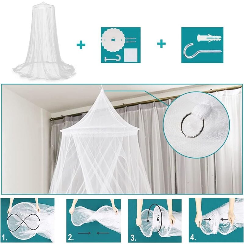 Mosquitera para cama doble, mosquitera universal para cama doble, mosquitera de tul para exteriores, mosquitera plegable para cama individual - 4