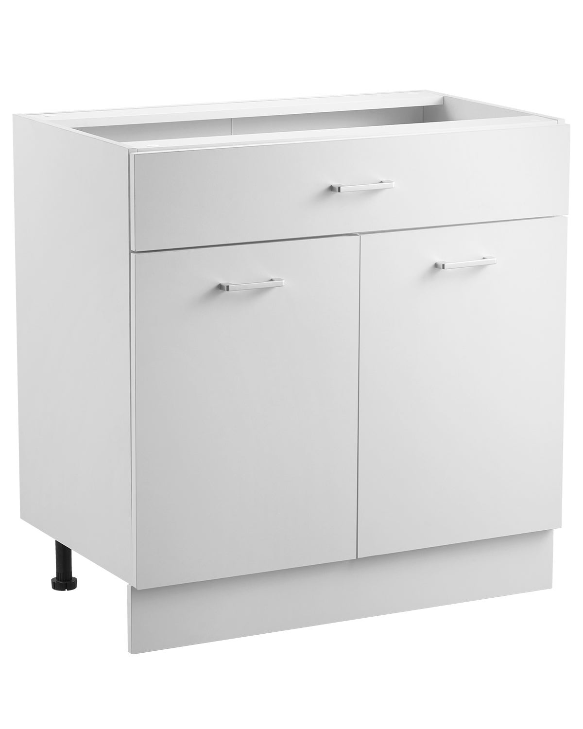 Biała szafka dolna do samodzielnego montażu 80 cm, 1 szuflada, 2 drzwi, regulowana półka, styl shaker