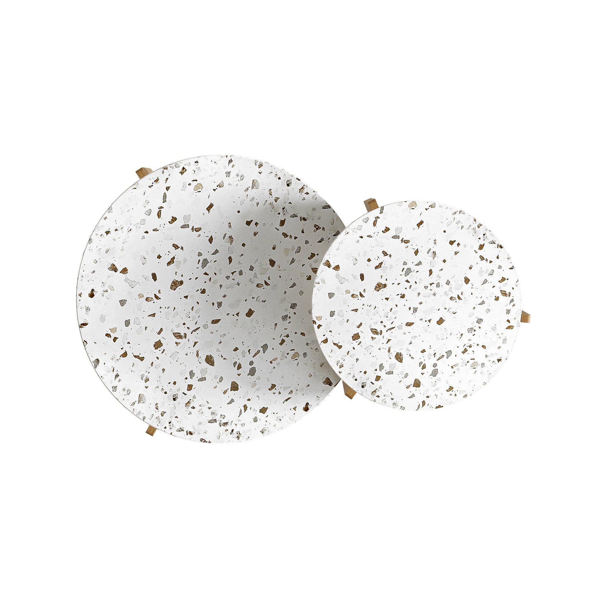 Tables Basses Gigogne Ronde lot de 2, Design Scandinave - Plateau Terrazzo & Pieds en Bois,Table d'appoint pour Petits Espaces,MDF+Naturelle - 6