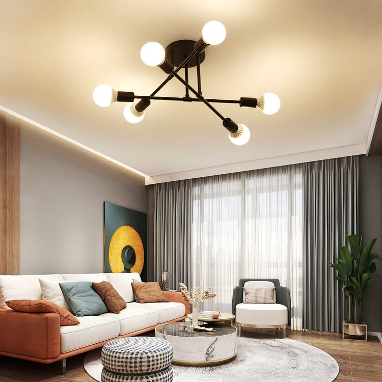 Plafonnier LED Moderne, Rétro Lustre Lampe Suspension Vintage 6 Lumières E27 Base, Lustre Luminaire en Métal Lampe pour Salon Chambre Cuisine - 4