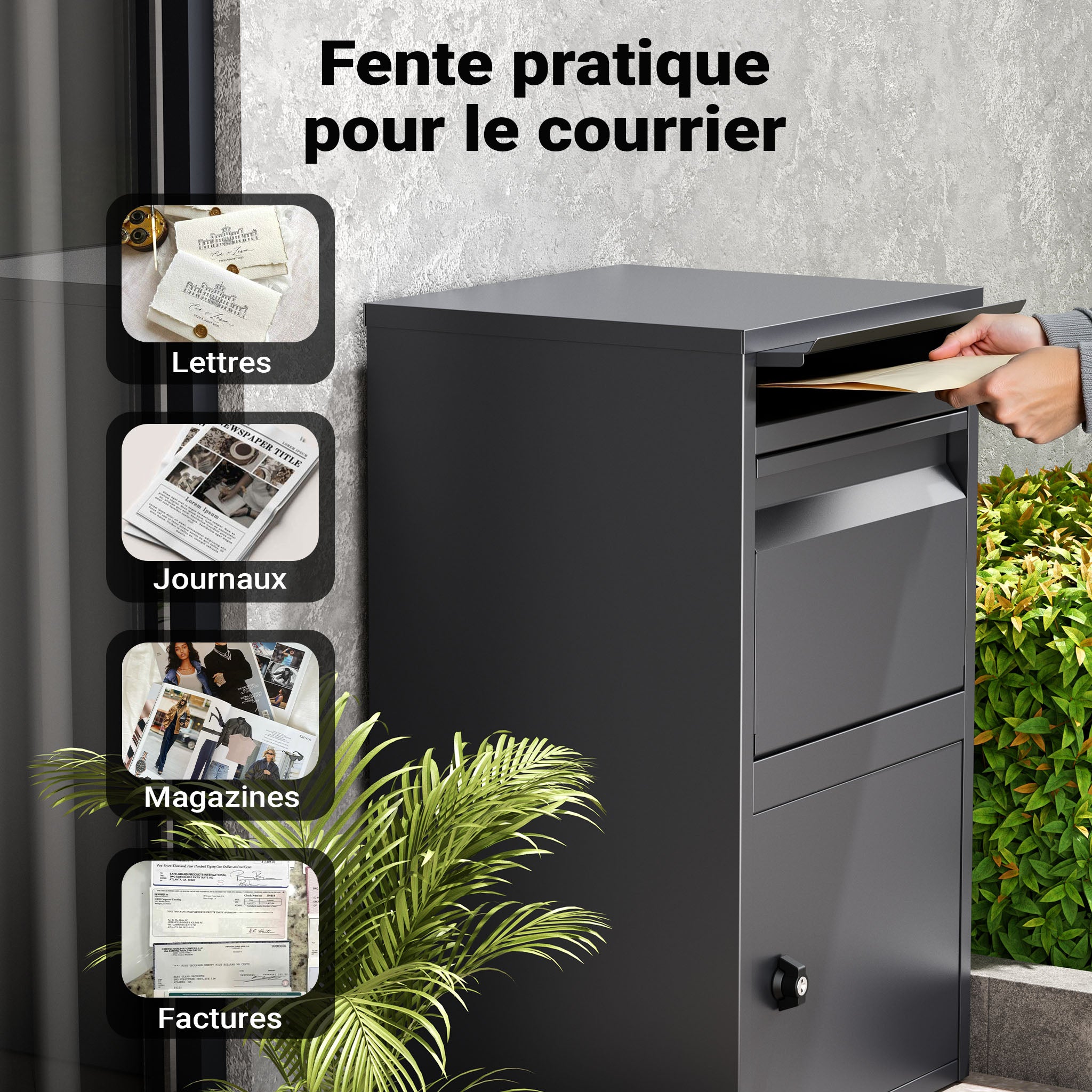 Boîte à colis anthracite 410 x 385 x 720 mm, boîte à colis pour la maison, réception privée de colis et petits colis, boîte aux lettres sur… Wiltec... - 4