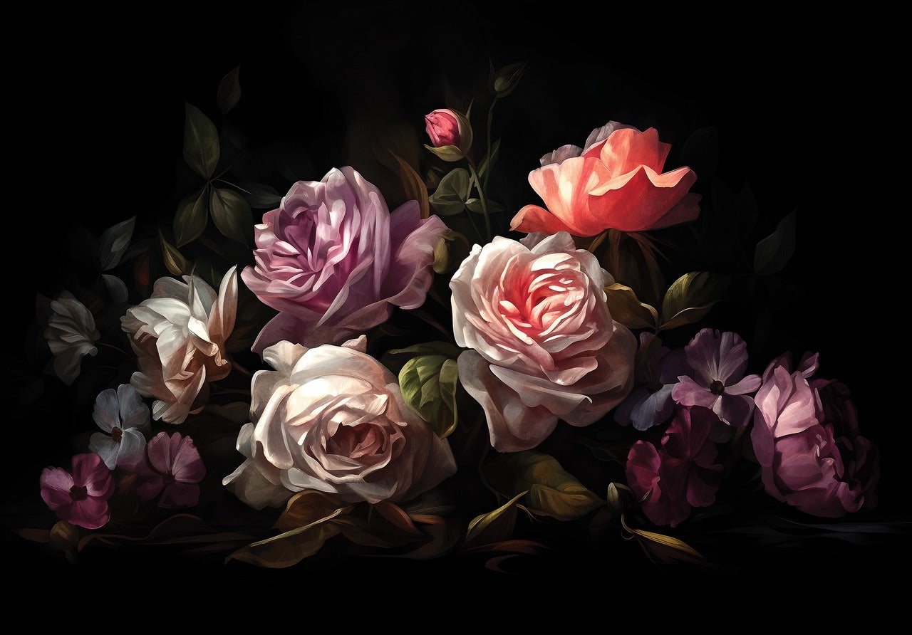 Papel pintado fotografia panorámica flores vintage rosas 368x254 cm - incluye cola - moderno salon dormitorio papel no tejido