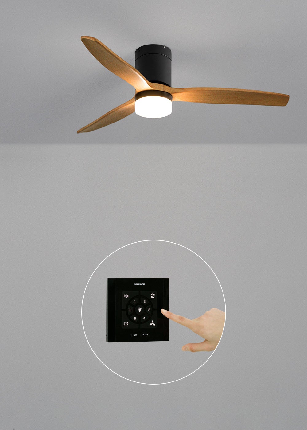 CREATE - WIND CALM M - Ventilateur de plafond silencieux 40W avec pales techniques en ABS Ø132cm avec eclaraige avec contrôleur mural - 4
