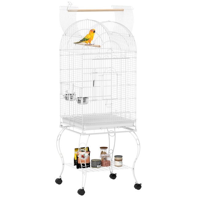 Gaiola para Pássaros com Rodas 51x51x153cm Branca - 4 Portas, 2 Comedouros e Poleiros