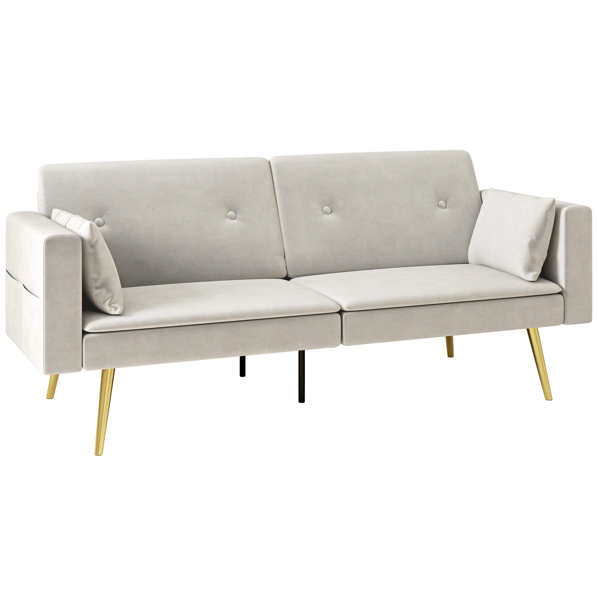 HOMCOM rozkładana sofa, rozkładana sofa z regulowanym oparciem, boczna kieszeń, wyściełana sofa 2-osobowa z funkcją spania, poduszki, do salonu