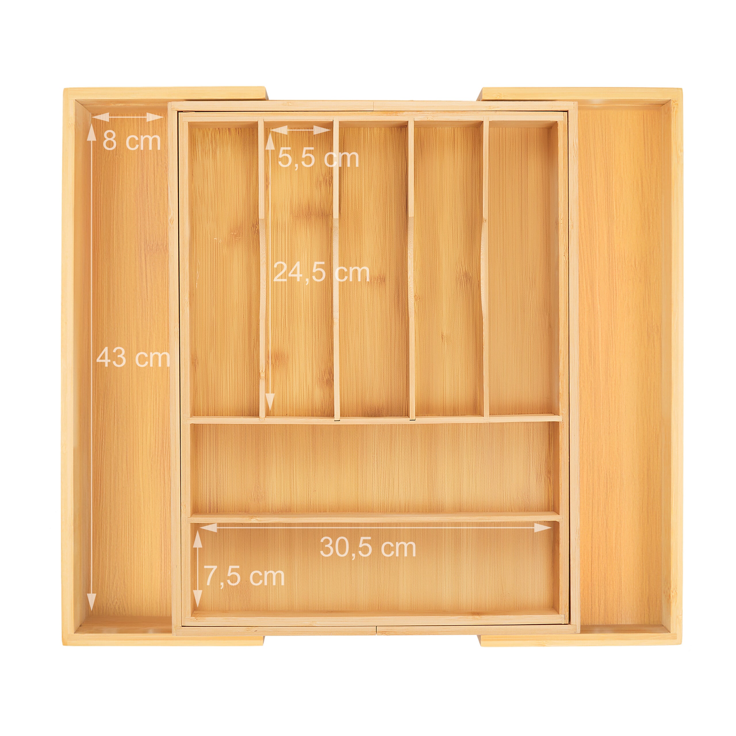 Bac à couverts, extensible, 7-9 compartiments, HxLxP: 5 x 34-50,5 x 44,5 cm, range-couverts en bambou, nature, Relaxdays - 6