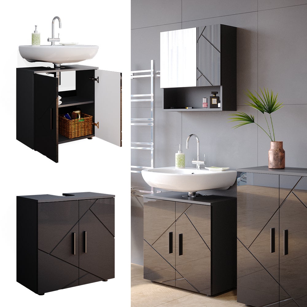 Vicco Meuble sous vasque simple Irma, Anthracite Haute brillance, 60x59cm - 2