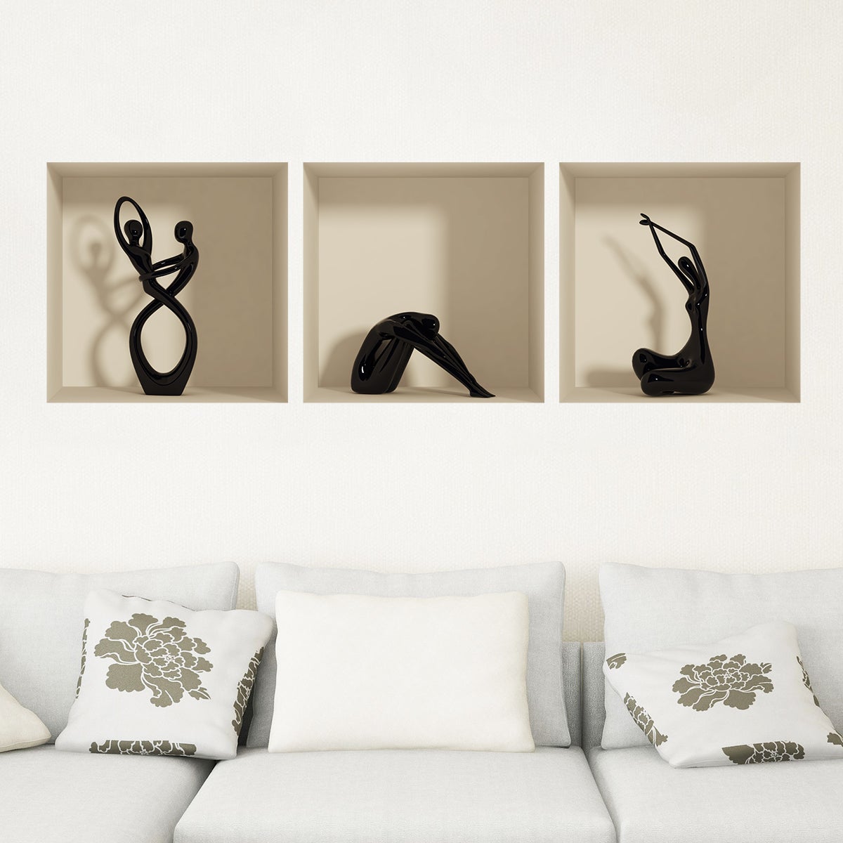 Sticker Mural 3D Trompe L'Oeil Statues - Autocollant Effet 3D 30x90 Cm, Décoration Salon Chambre