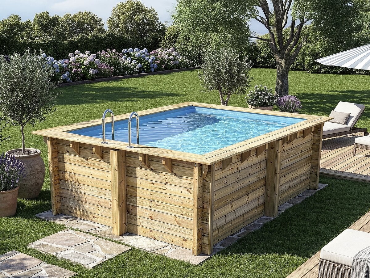 Piscina rectangular de madera 
