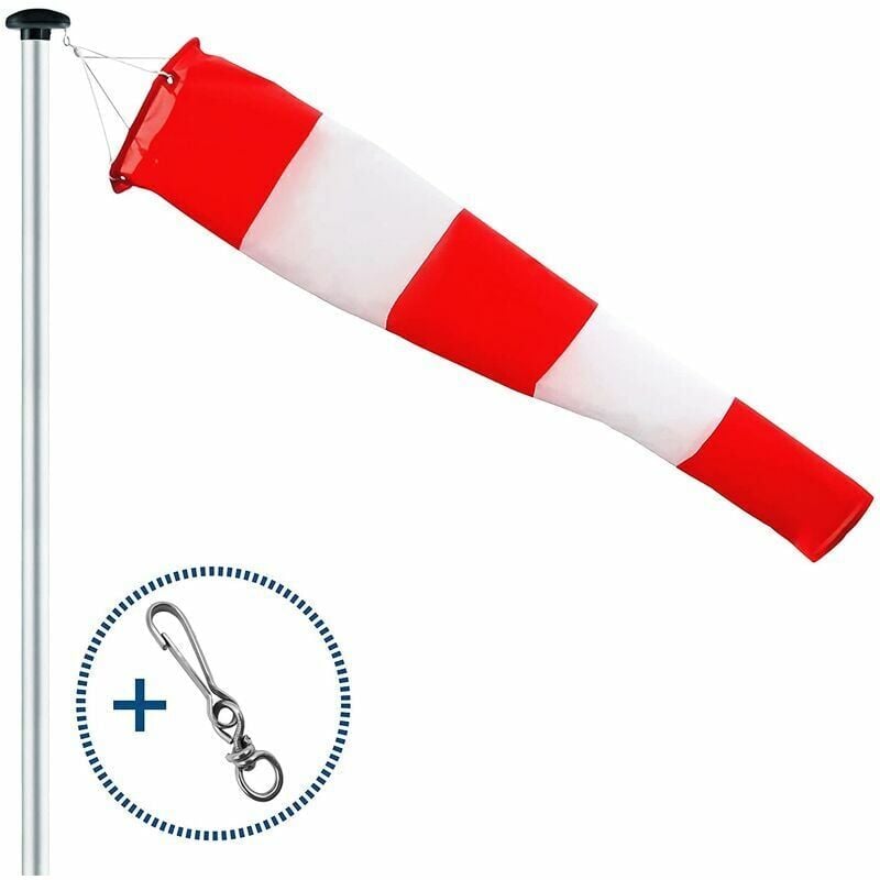 Manche à air pour l'extérieur, Indicateur de Direction du Vent en Rouge et Blanc 150x30x15cm. Suspension & émerillon, résistant aux intempéries - 2