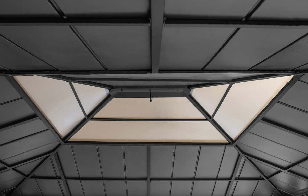 Pavillon de jardin Ernir Sunjoy, 4.5x3.9m dim. ext. (cas échéant incl. débord de toit) naturel, épaisseur paroi : 17,8m² superficie totale - 4