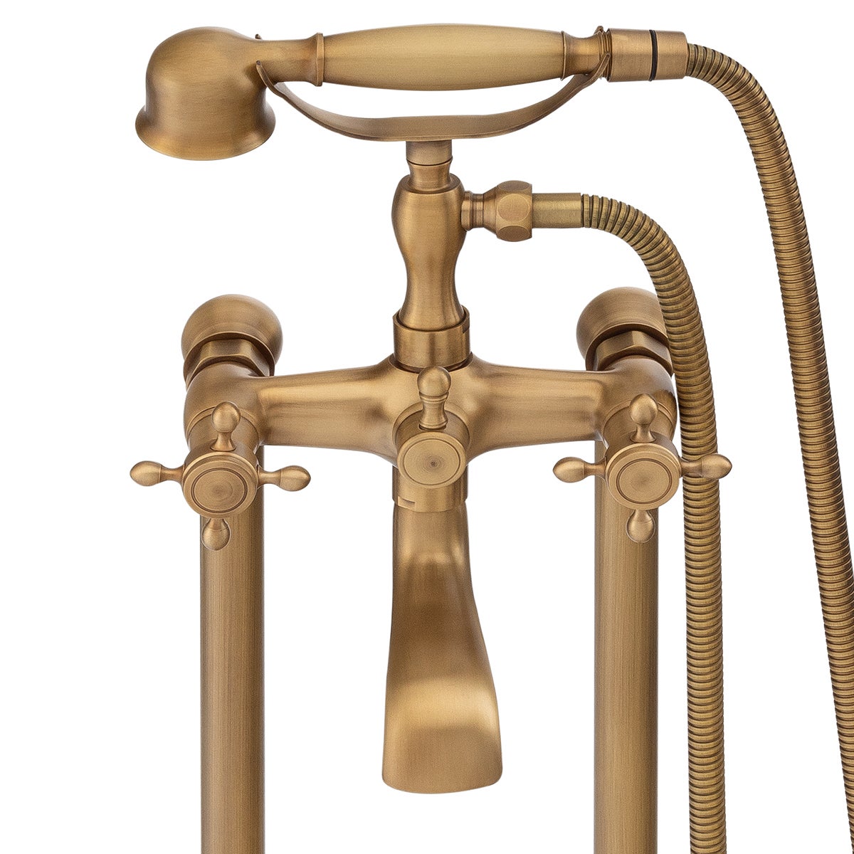 Silla élégant Robinet de Baignoire retro sur pied avec inverseur et bec rotatif avec douchette et flexible, Vintage Doré - 3