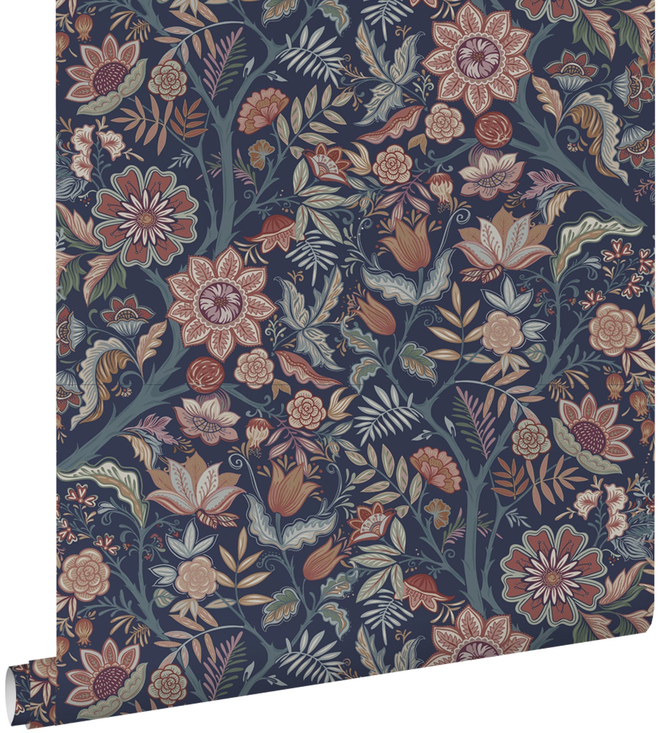 Tapeta zabytkowe kwiaty ciemnoniebieskimIterakota brązowy - 53 cm x 10.05 m - ESTAHOME