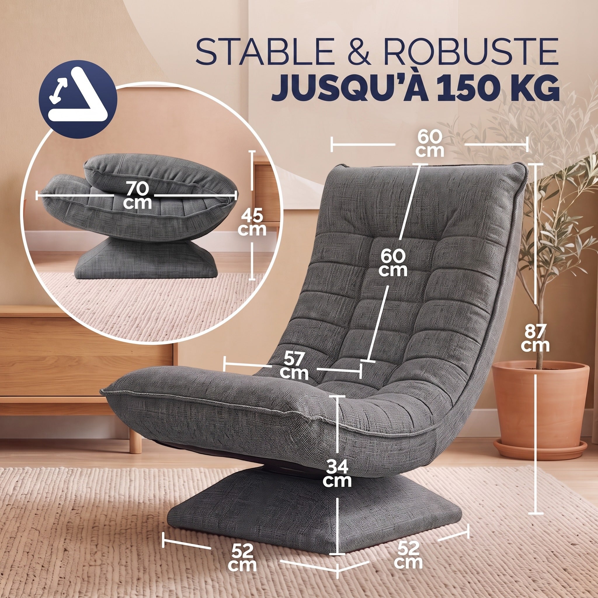 CASARIA Fauteuil tout confort pivotant 360 degrés gris - 2