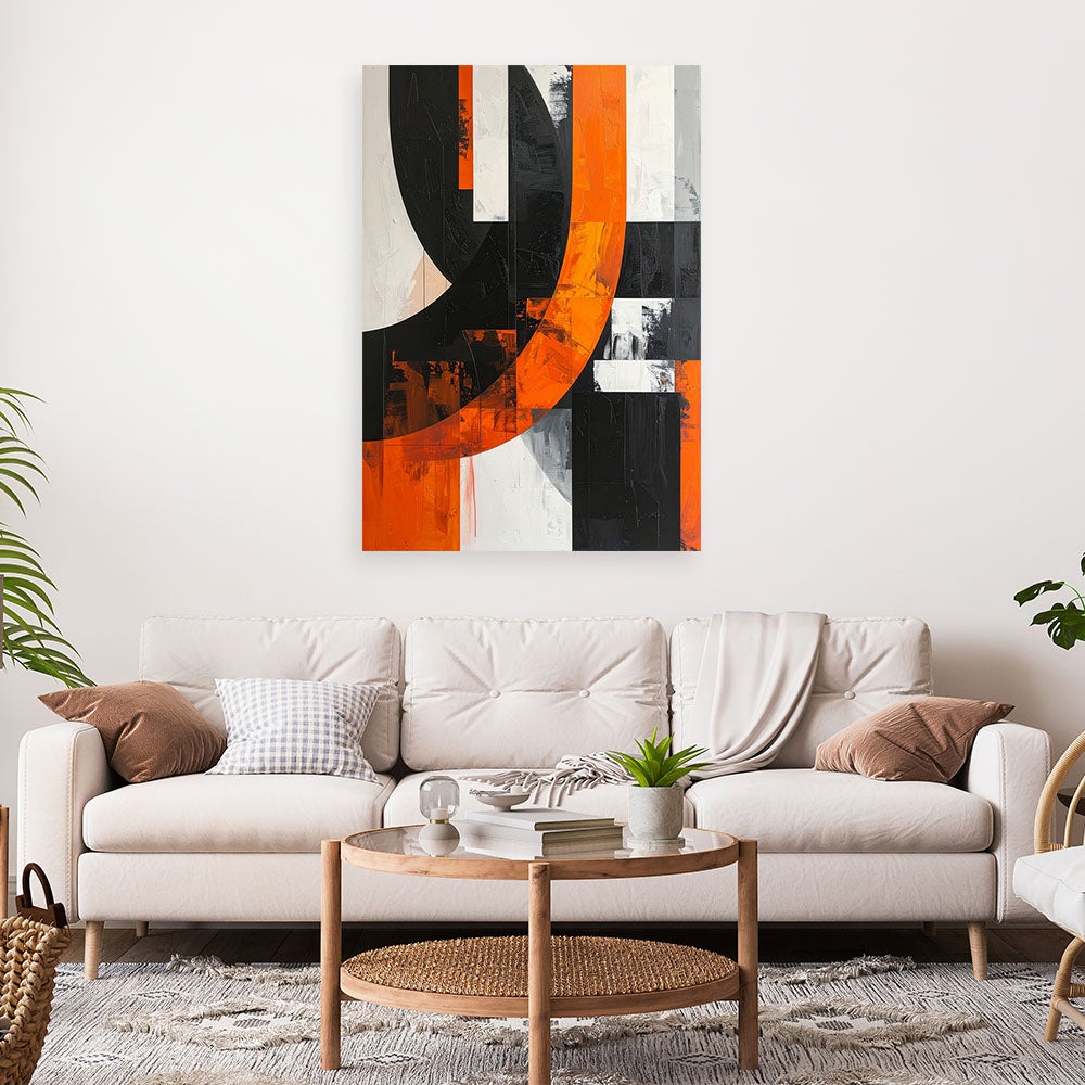 Obraz do salonu pokoju biura, Abstrakcja kształty czarno pomarańczowy 60x90 - 2