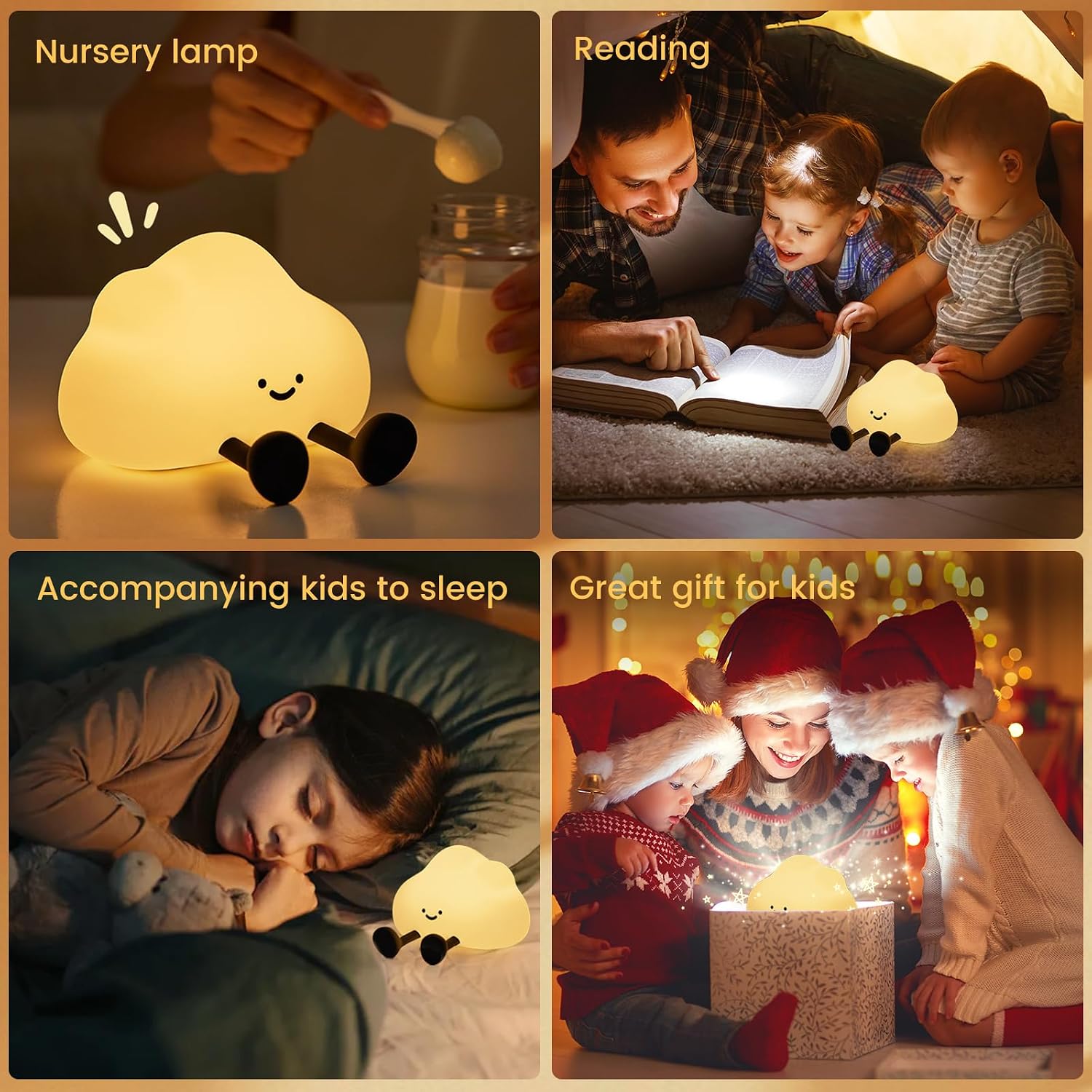 Silikonowa lampka nocna w kształcie chmurki, ściemnialna lampka LED z funkcją dotyku, lampka nocna ładowana przez USB, miękka lampka do pokoju dzieci - 5