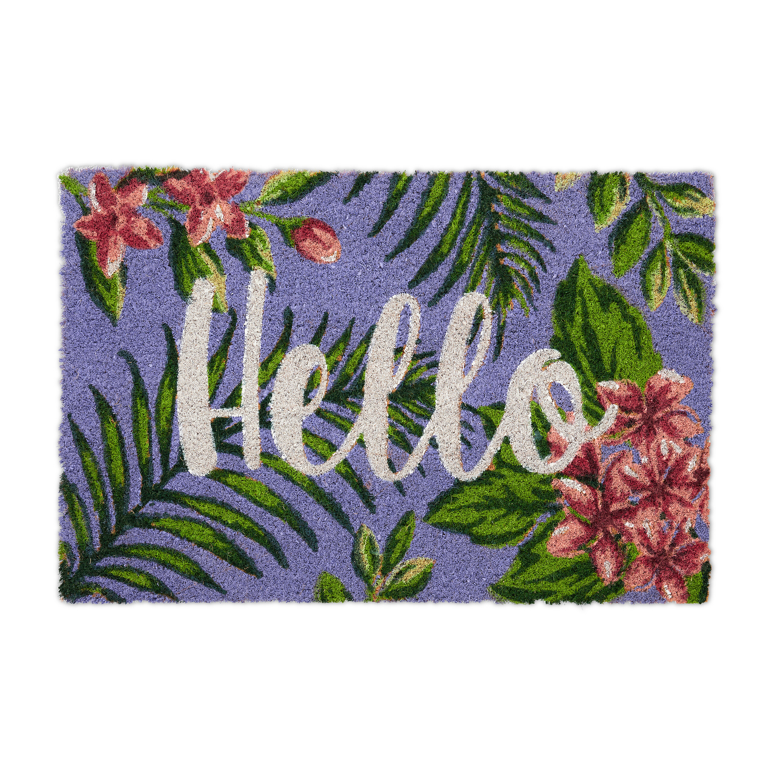 Relaxdays felpudo coco, alfombrilla puerta entrada hello, 40x60 cm, antideslizante, resistente intemperie, multicolor