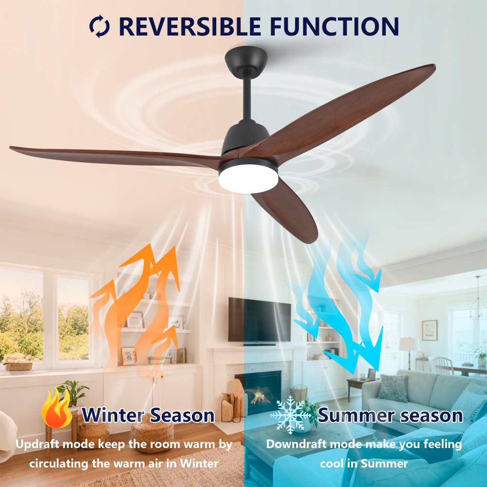 Ventilateur de plafond moderne de 106 cm en bois naturel, moteur DC silencieux, bruit inférieur à 35 dB, installation au plafond, pour salon - 7