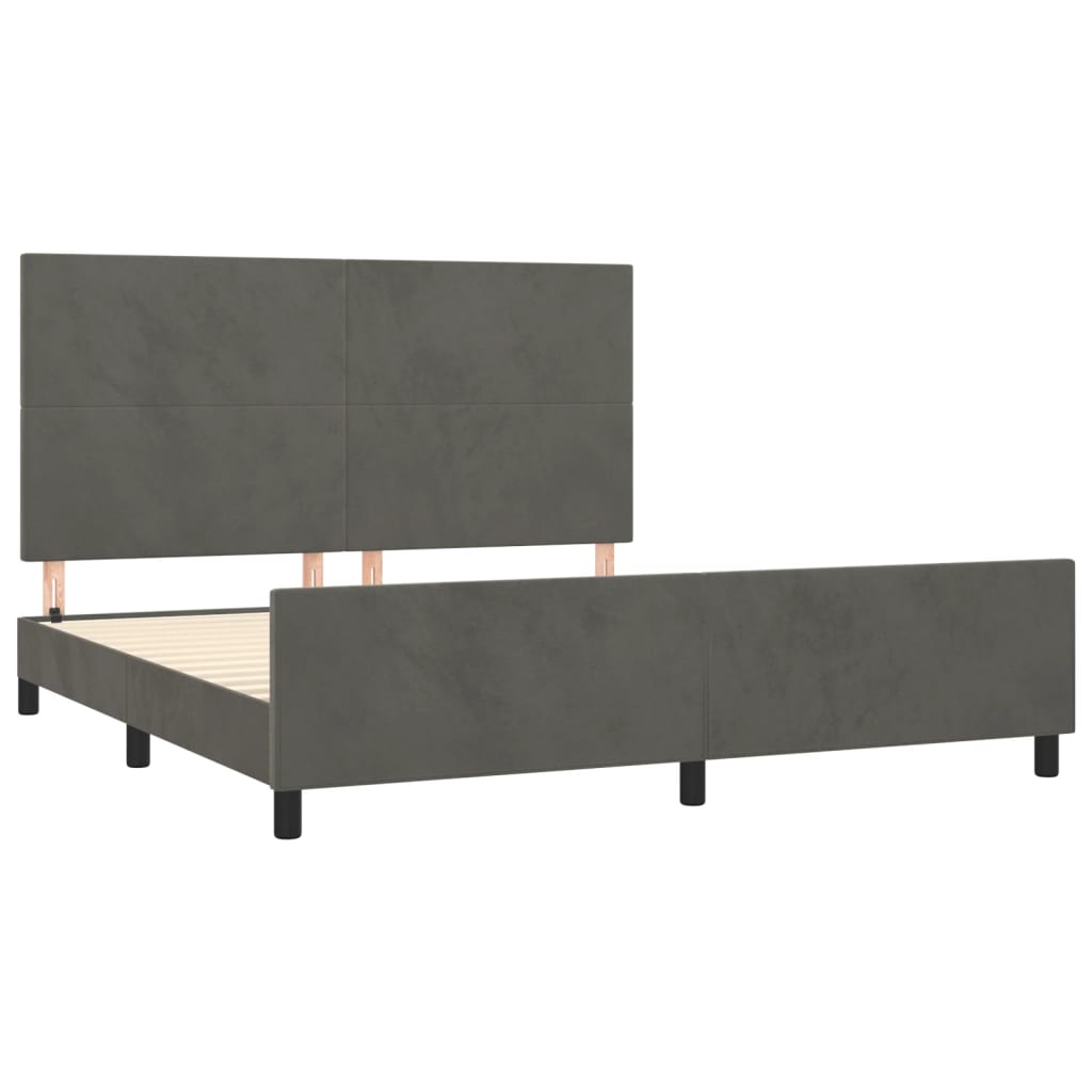 Cadre de lit sans matelas gris foncé velours - 4