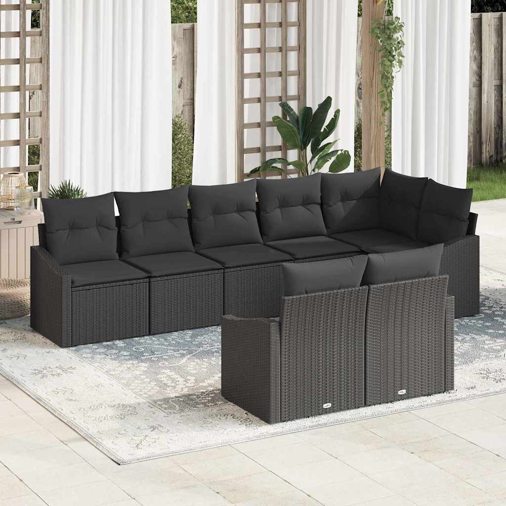 Zestaw Sof z poduszką 8 pcs Czarny polirattan vidaXL
