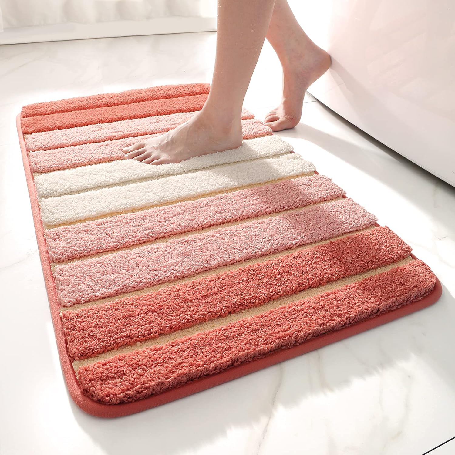 Mata łazienkowa antypoślizgowa, bardzo miękka, nadająca się do prania w pralce, chłonna, 40 x 60 cm, różowa