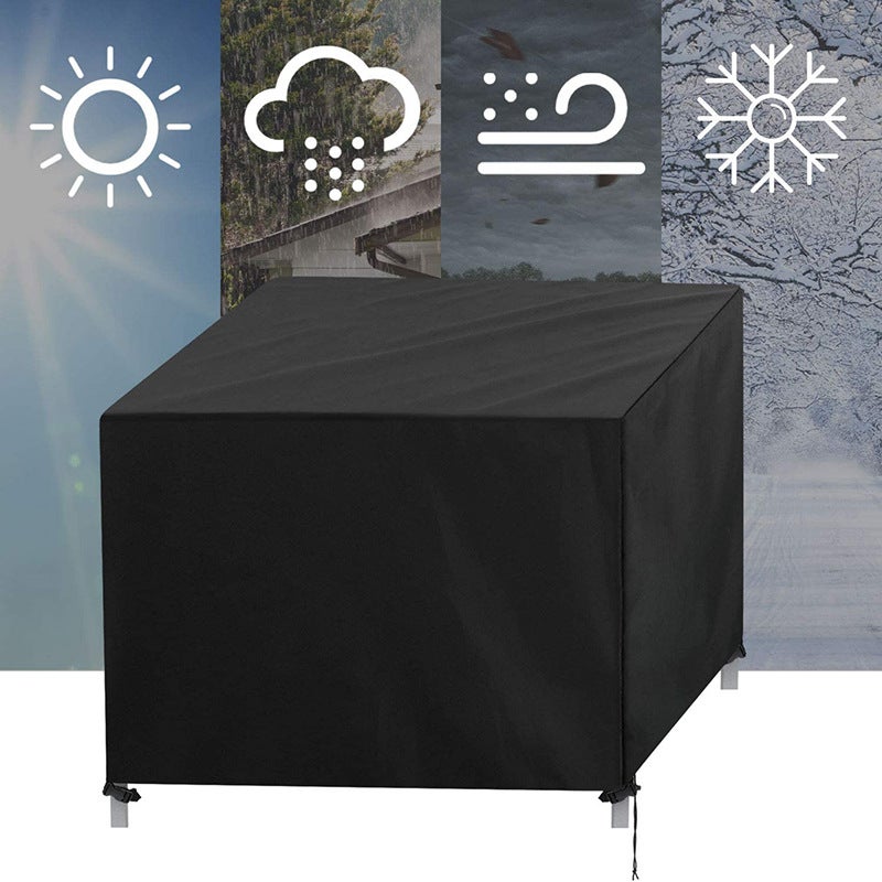 Funda protectora a prueba de polvo para mesas y sillas de jardín, hebillas en las cuatro esquinas, 110*110*85 cm (negra) - 3