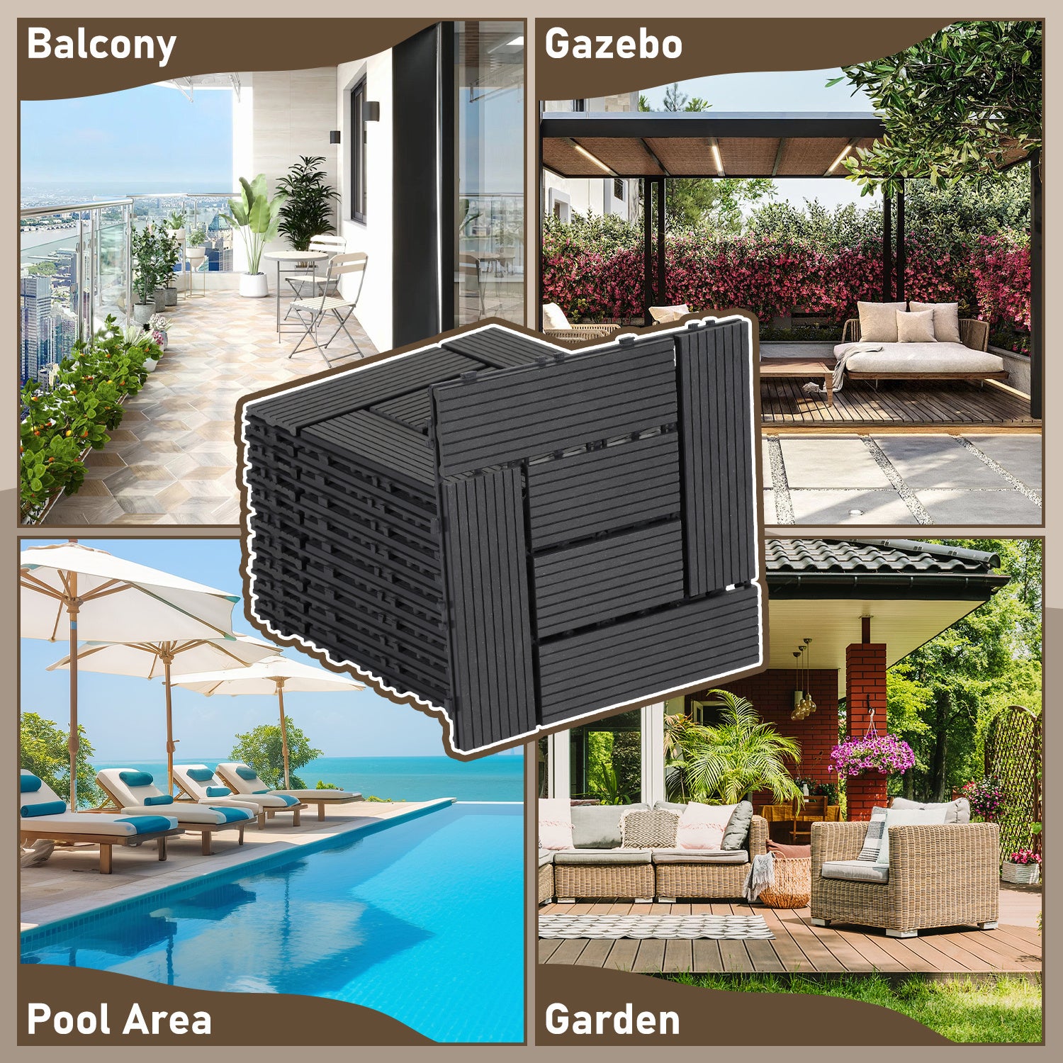 22pcs Dalle de terrasse 2m² Dalle clipsable 30x30cm Revêtement de sol extérieur terrasse jardin Anthracite - 7
