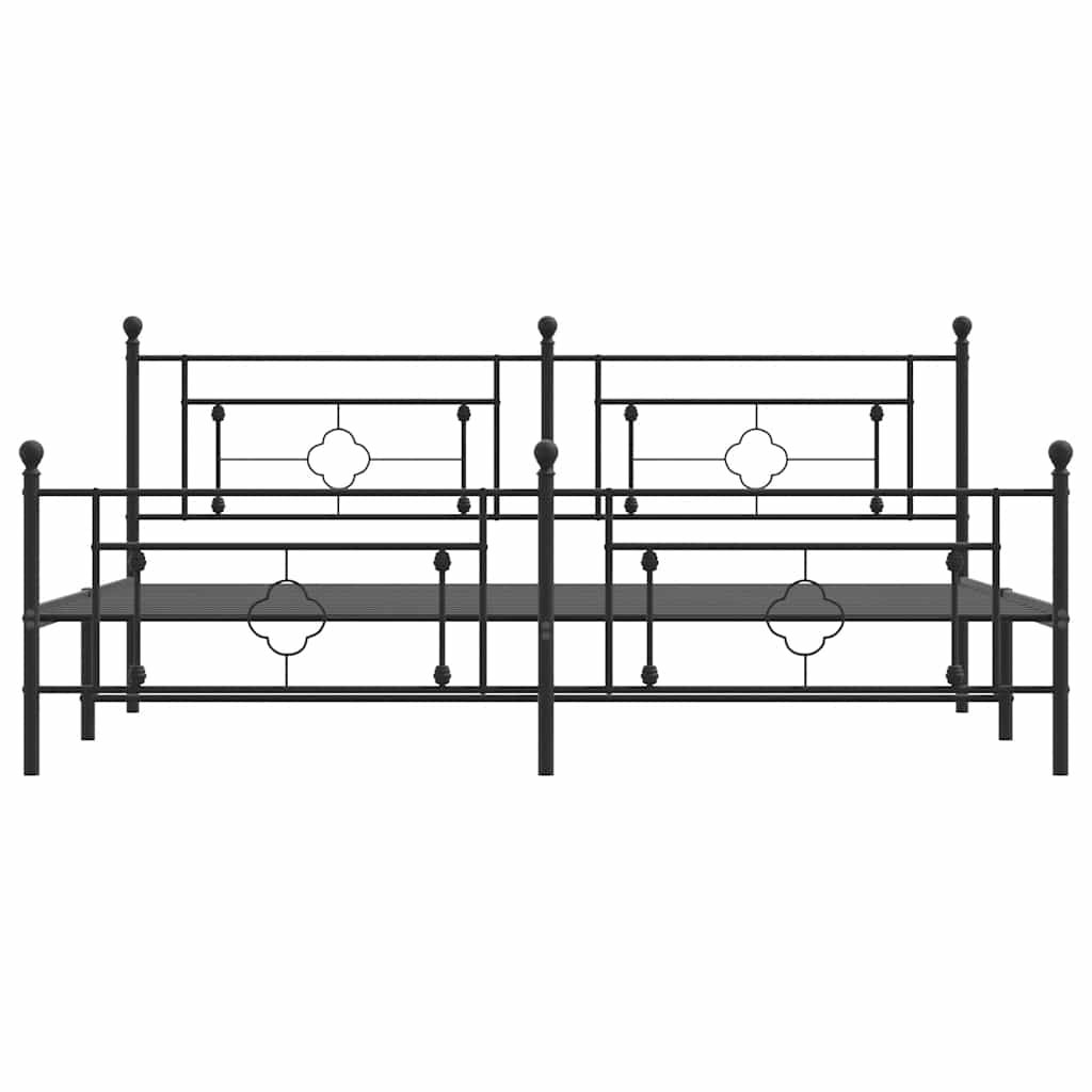 Estructura de cama sin colchón con estribo, de metal negro, para dormitorio, 193 × 203 cm - 6