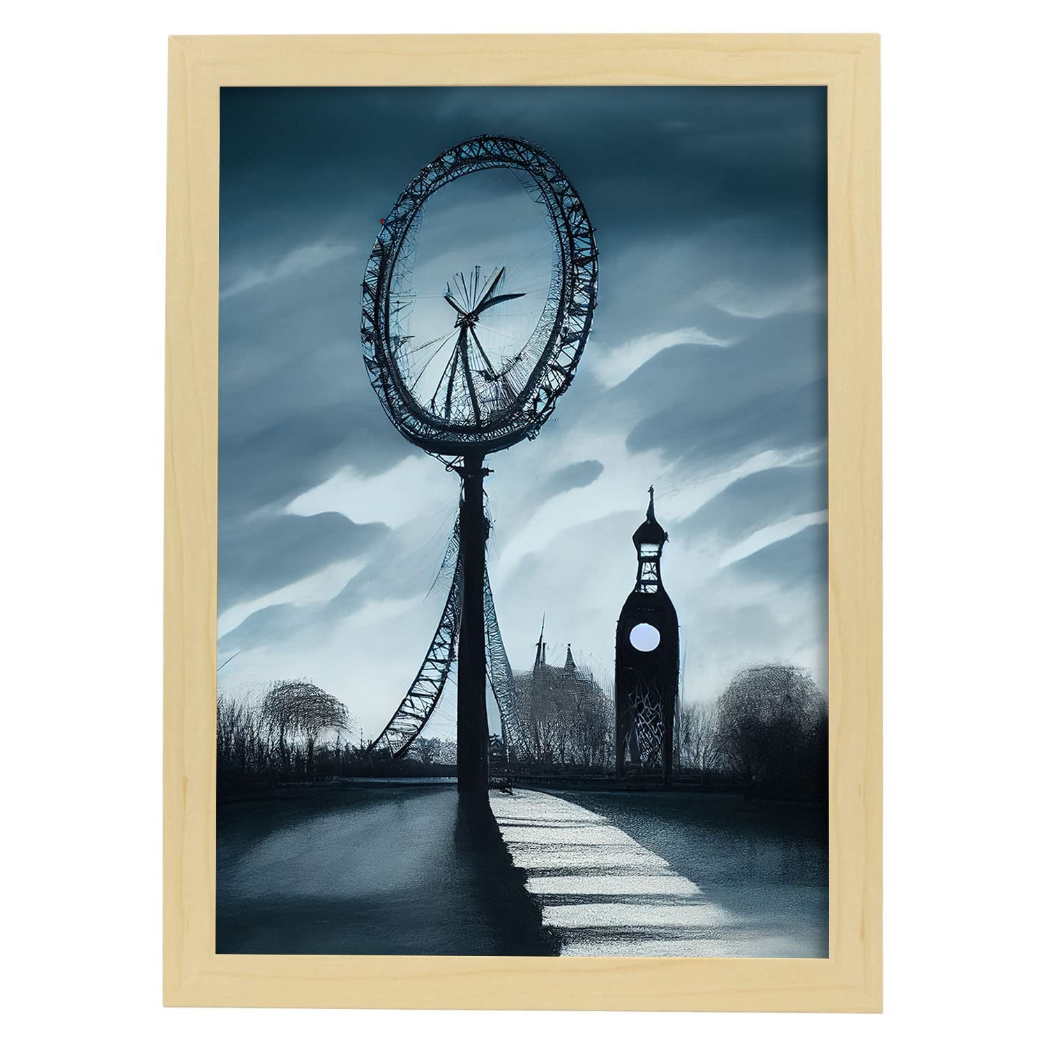 Nacnic lámina london eye imaginativo al estilo de t burton ilustraciones de monumentos ciudades paises inspiradas a3 marco madera
