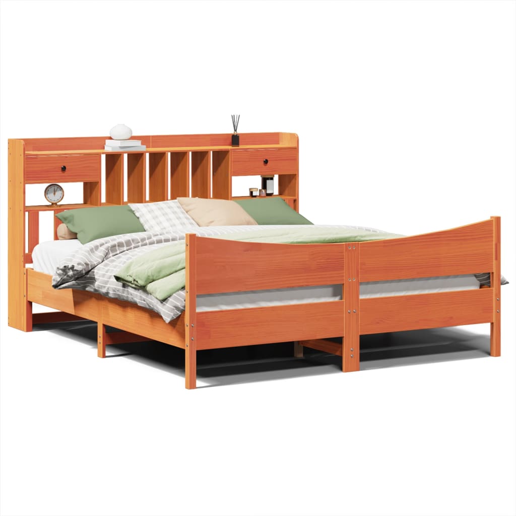 Lit Double Lit Adulte Cadre De Lit Sans Matelas Cire Marron