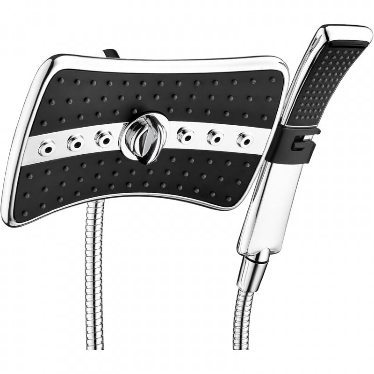 Ducha de mano combinada de doble presión alta, con efecto lluvia, acabado negro,