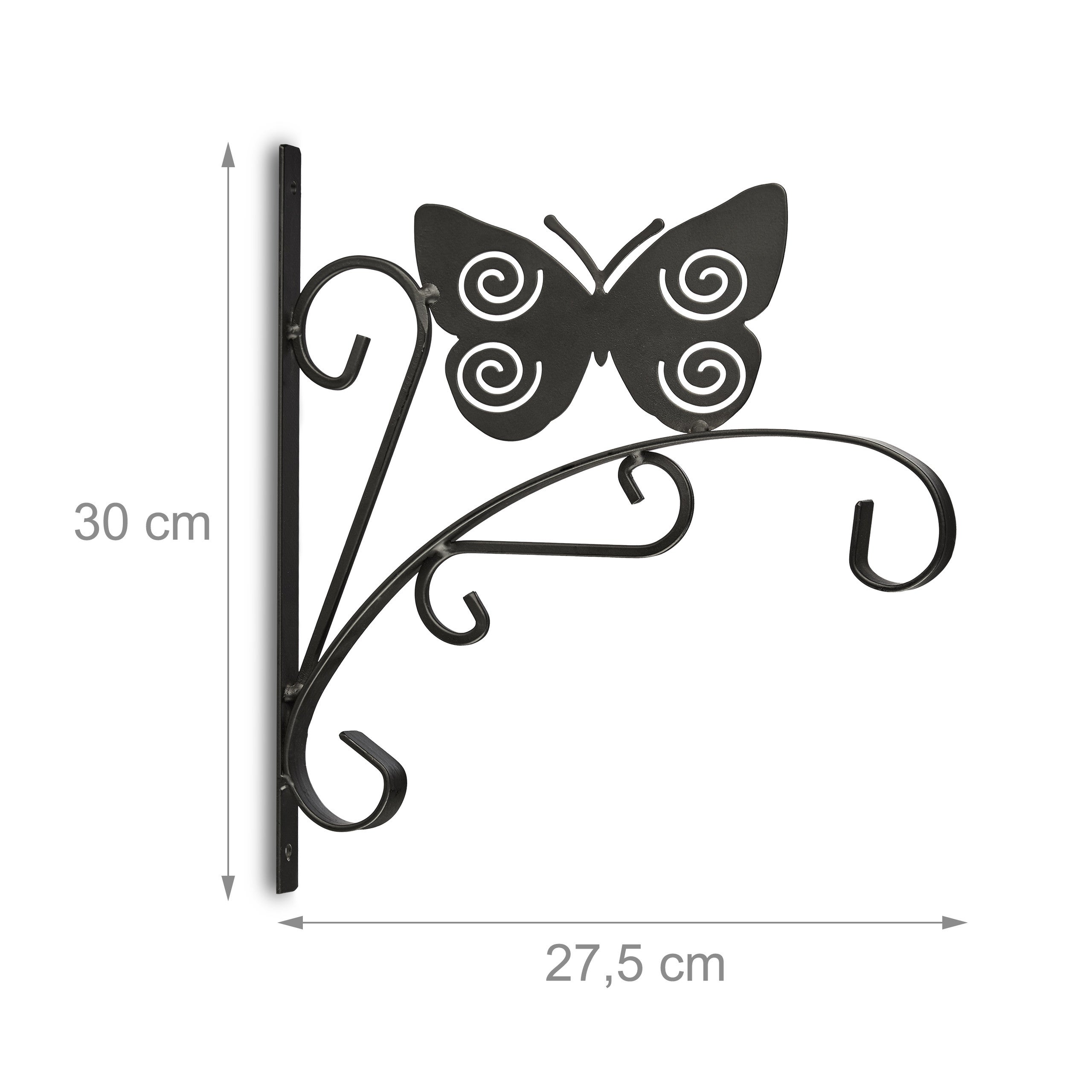 Crochet mural pour plantes papillon suspensions pot de fleurs en métal décoration jardin 30x28x2 cm, noir, Relaxdays - 4