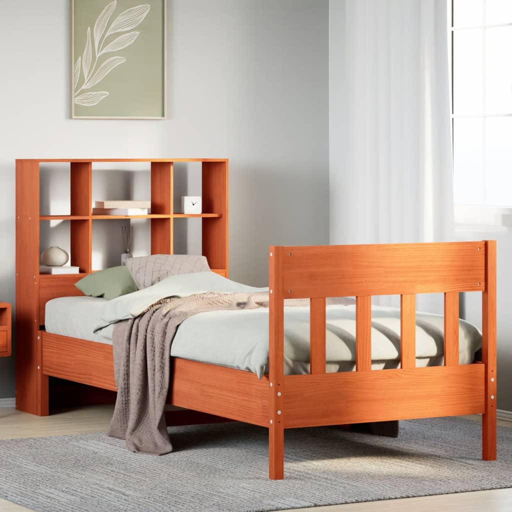 Cama de adulto | Cama de solteiro | Cama sem colchão 75x190 cm madeira de pinho maciça castanho-mel CFW314009 - 2