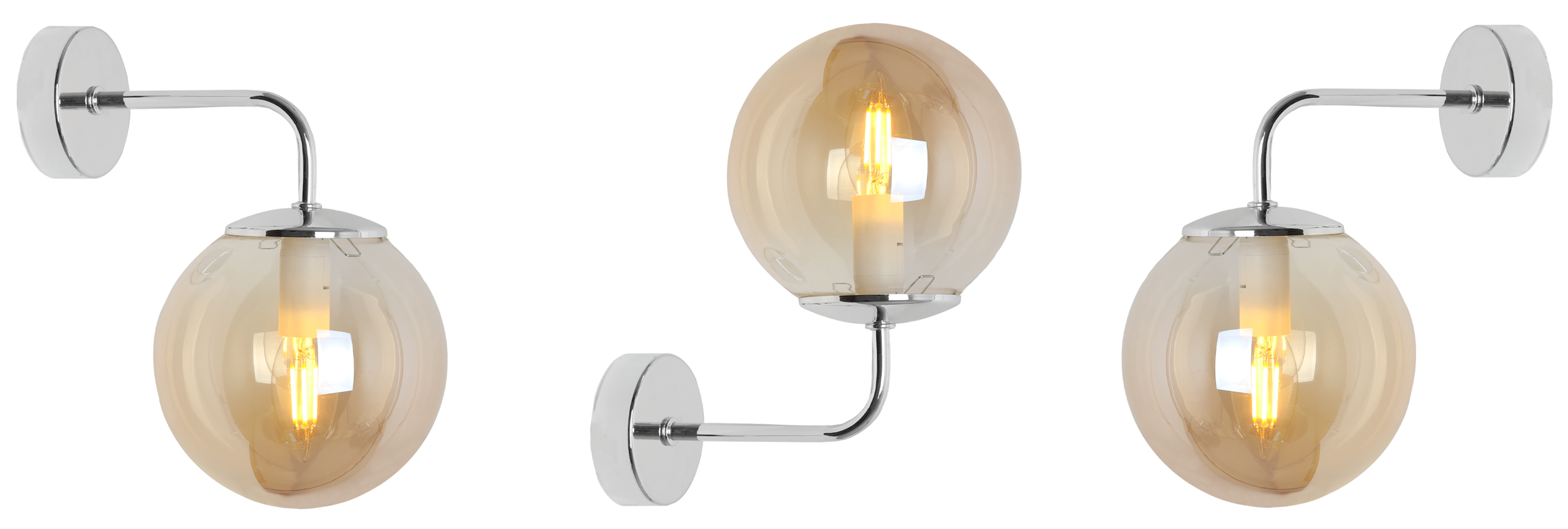 Lampa kinkiet ścienny Siena glamour 1xE14 klosz kula szklana srebrny/miodowy Light Home LH - 7