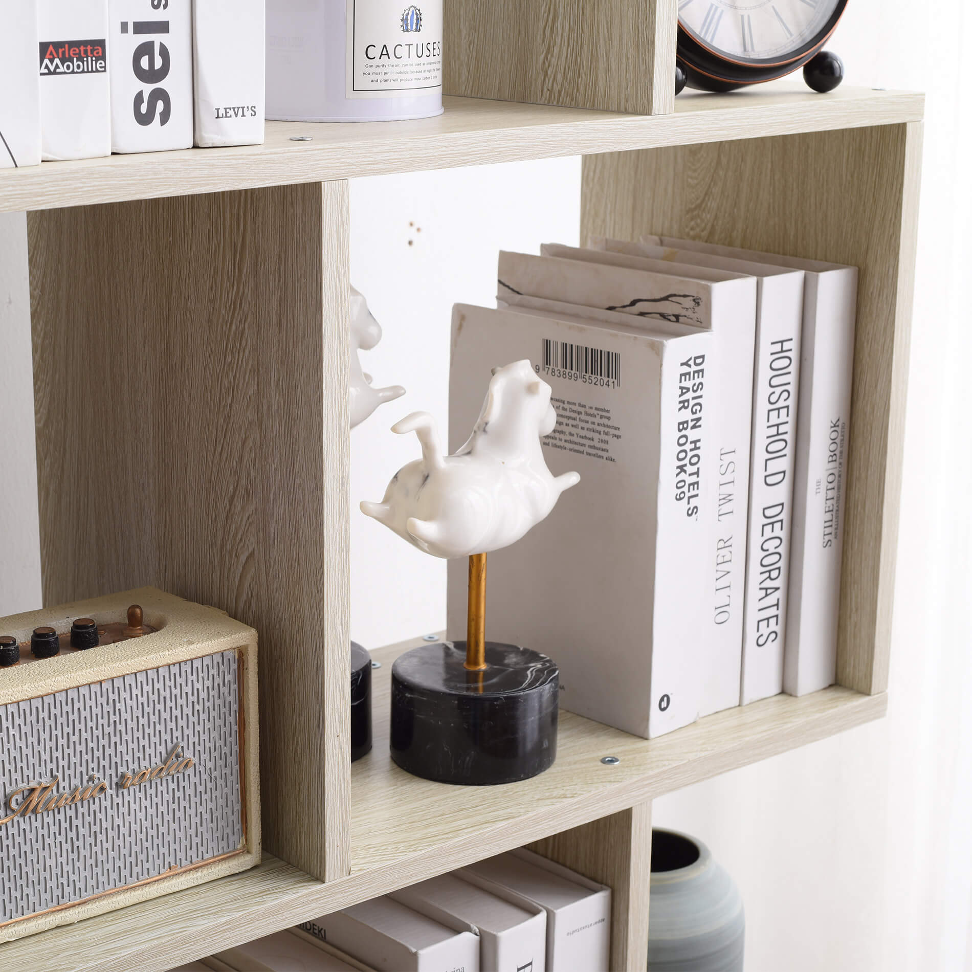 Scaffale Libreria Mobili Rebecca 5 Ripiani Abete Sbiancato Mdf Sala 169x60x24 - 4