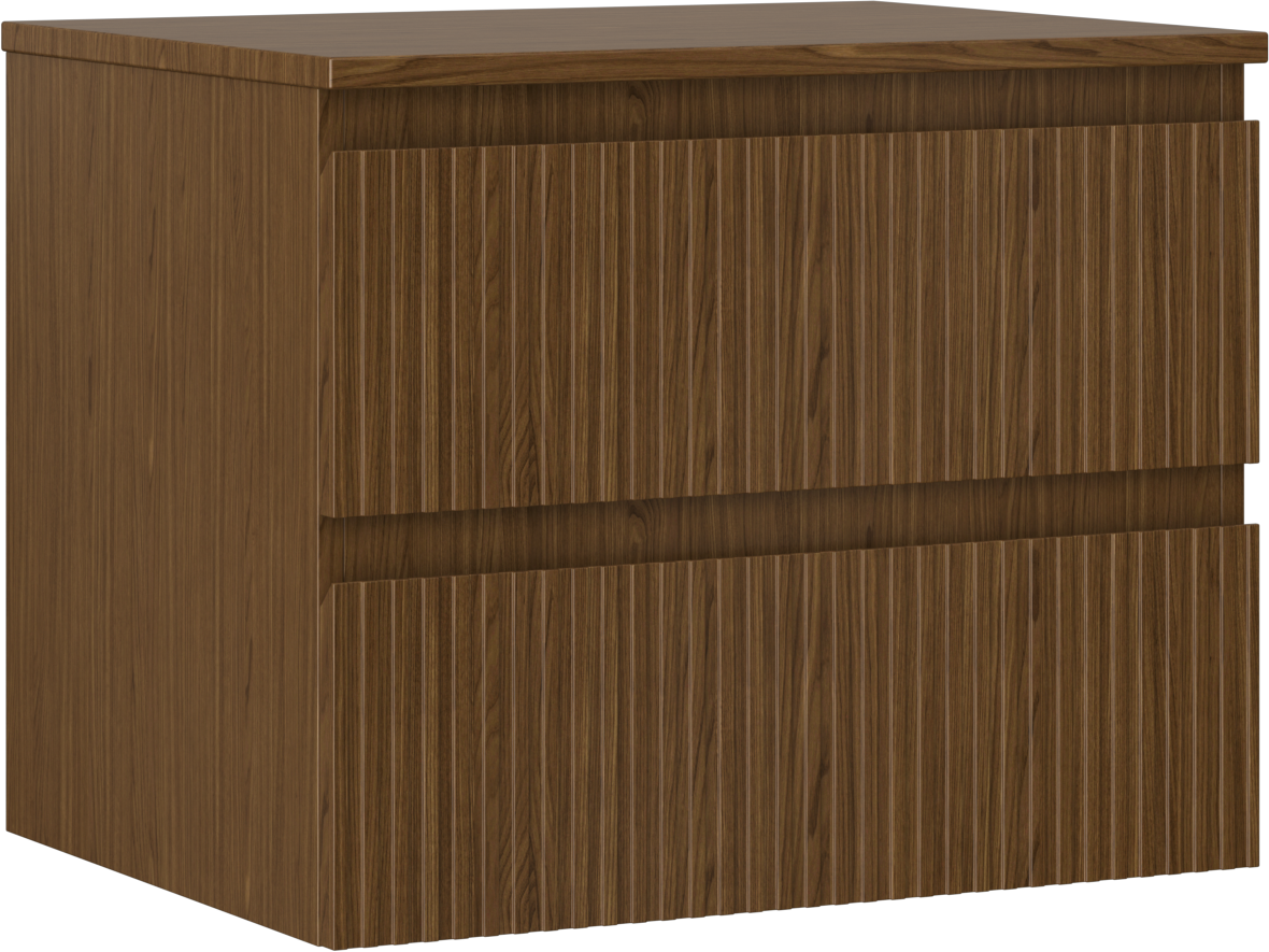 Mexen Rivel szafka łazienkowa podumywalkowa 60 cm z blatem, 2 szuflady, ryflowana , orzech - 91A20-06047-2-BFFC86