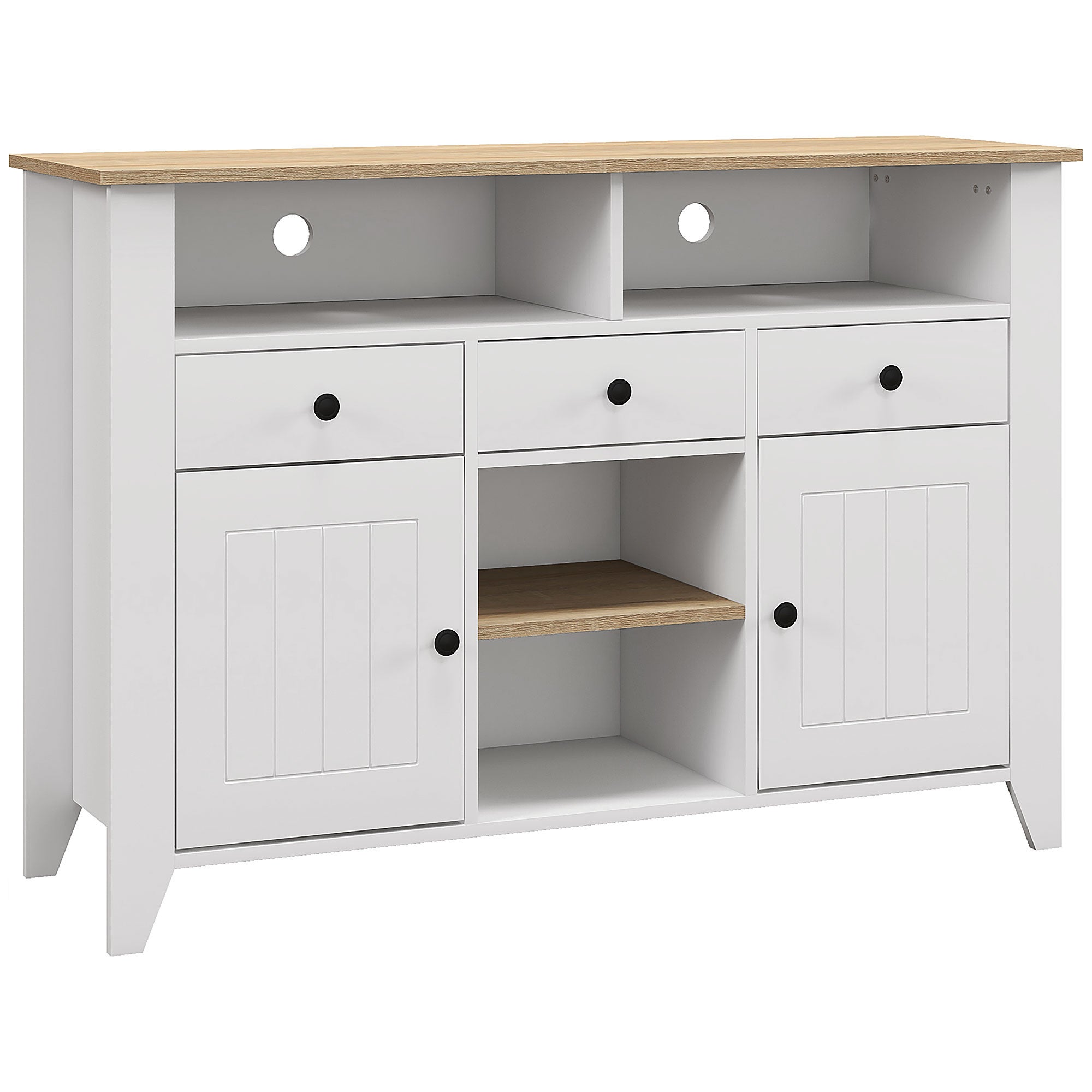 Juego de mesa y sillas infantiles, mueble de cocina para tv de 50 pulgadas con 3 cajones, 2 puertas, 120x38x81,5 cm, blanco