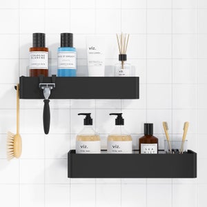 Étagère de Douche pour Salle de Bain - Lot de 2 Étagères Murales sans Perçage, Rangement et Organisation de la Salle de Bain, Noir | Leroy Merlin